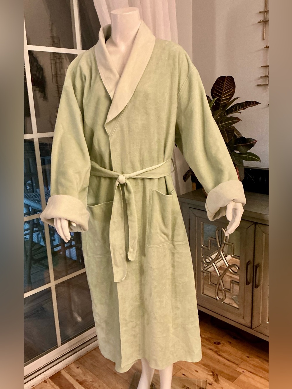 Deane & White NWT Sage Mint Oversized Reversible Full Length Robe Sleepwear XL